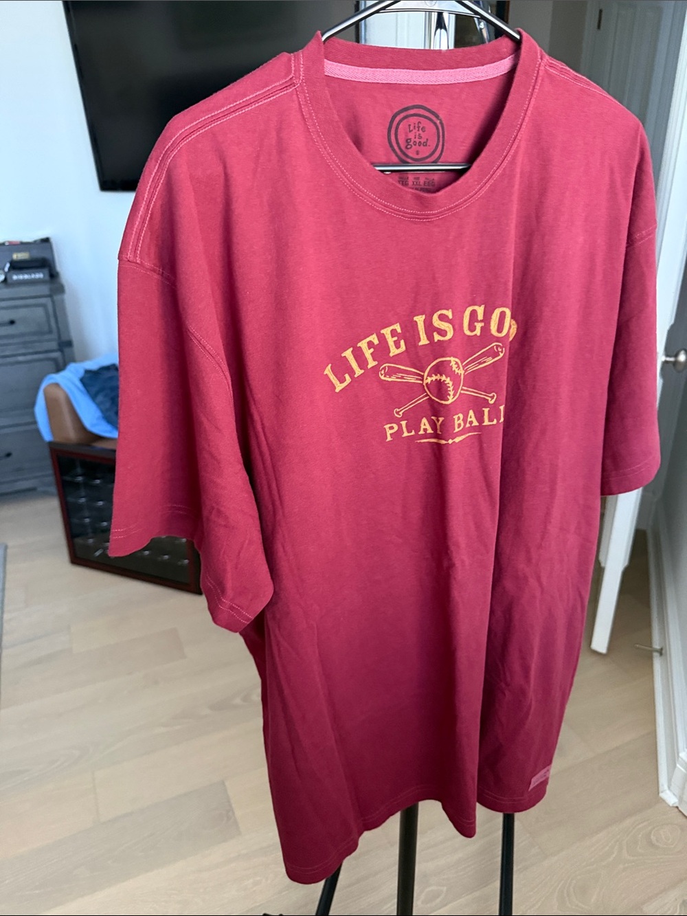 Life Is Good Men's Burgundy Short-Sleeve 'Play Ball' Crew Tee